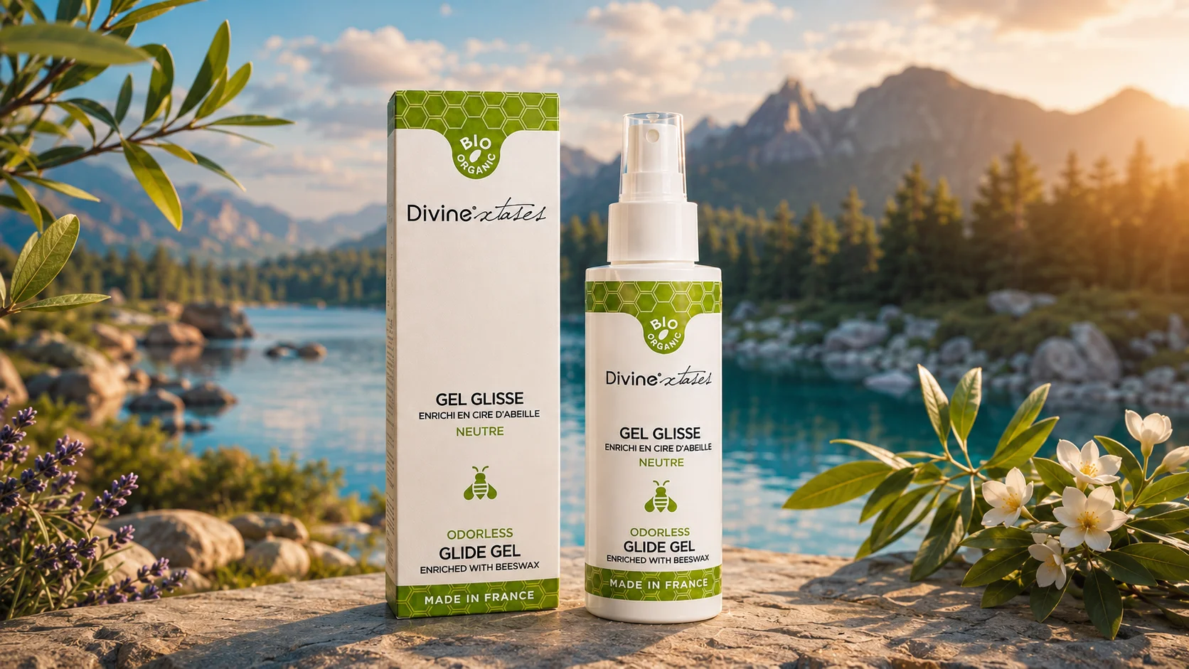 Gel Lubrifiant Bio Neutre Sans Parfum Divine Xtases 100ml pompe - certifie Bio Organic Yuka 100/100 Fabrique en France